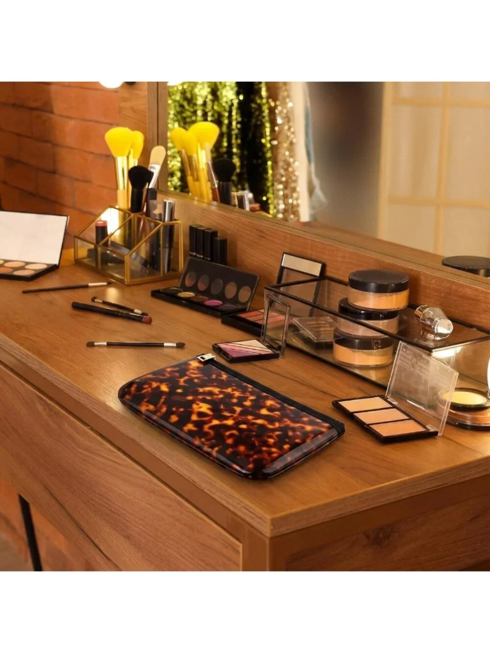 Retro Tortoise Shell Makeup Bag - Waterproof Cosmetic Pouch for Travel & Daily